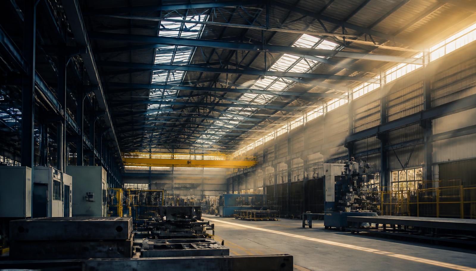 Halle industrielle avec installations de process dans une usine de production